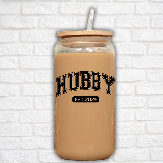 16oz Hubby EST 2024 Glass Can