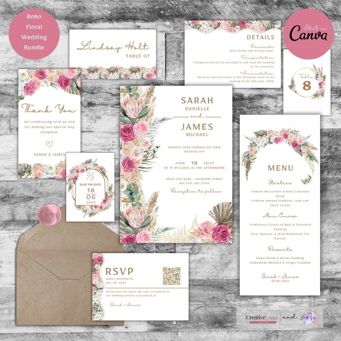 Boho Floral Wedding Invitation, Rustic Wedding, DIY Bride, Boho Chic Wedding, Digital Wedding Invitation