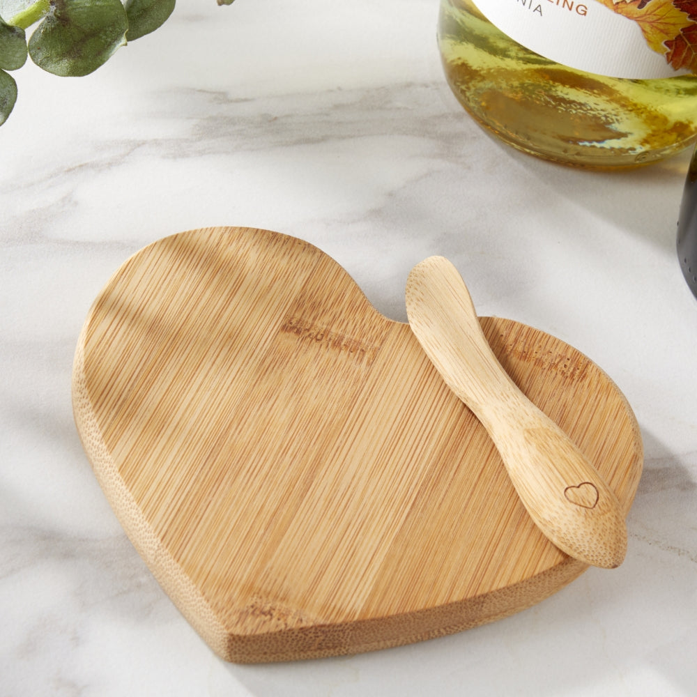 "Tastefully Yours" Heart Shaped Bamboo Cheese Board