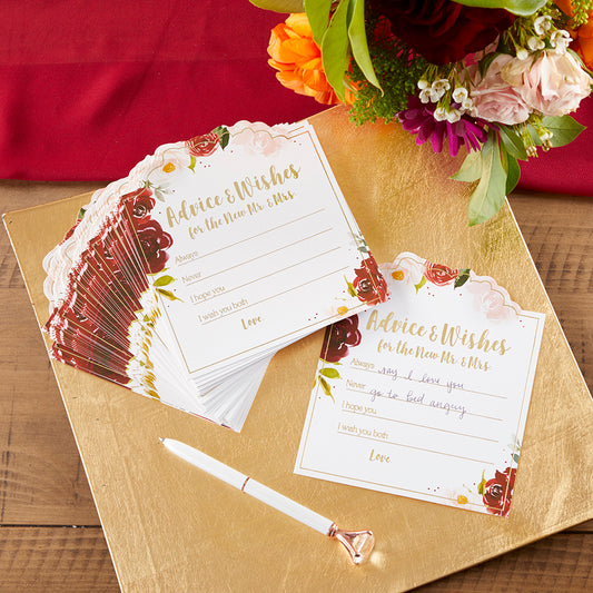 Burgundy Blush Floral Wedding Advice Card (Set of 50)