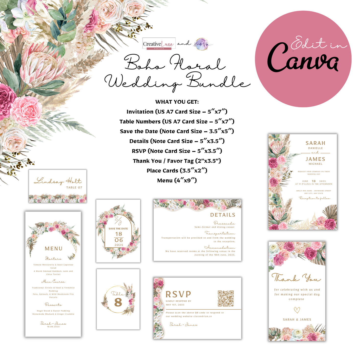 Boho Floral Wedding Invitation, Rustic Wedding, DIY Bride, Boho Chic Wedding, Digital Wedding Invitation