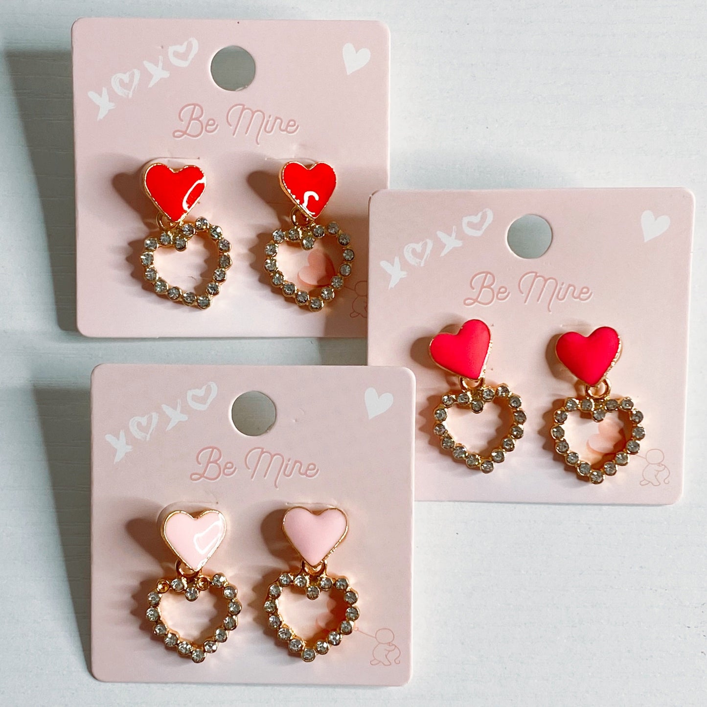 Rhinestone Drop Heart Earrings - 3 colors