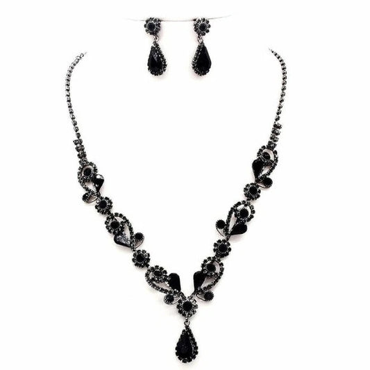 Classic Vein Shape Rhinestone Necklace Set