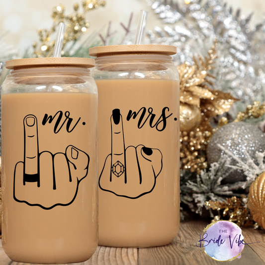 Ring Finger Mr. and Mrs. 16oz Glass Cup