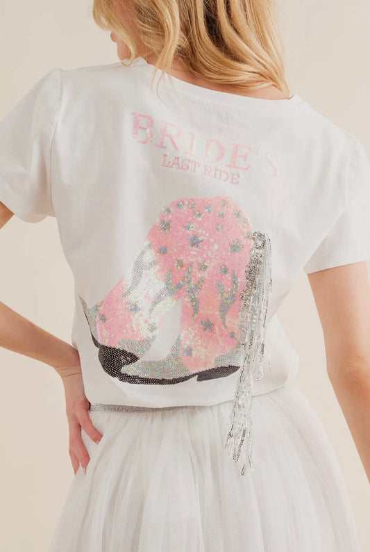 Bride's Last Ride Embroidered Sequin Fringe Shirt
