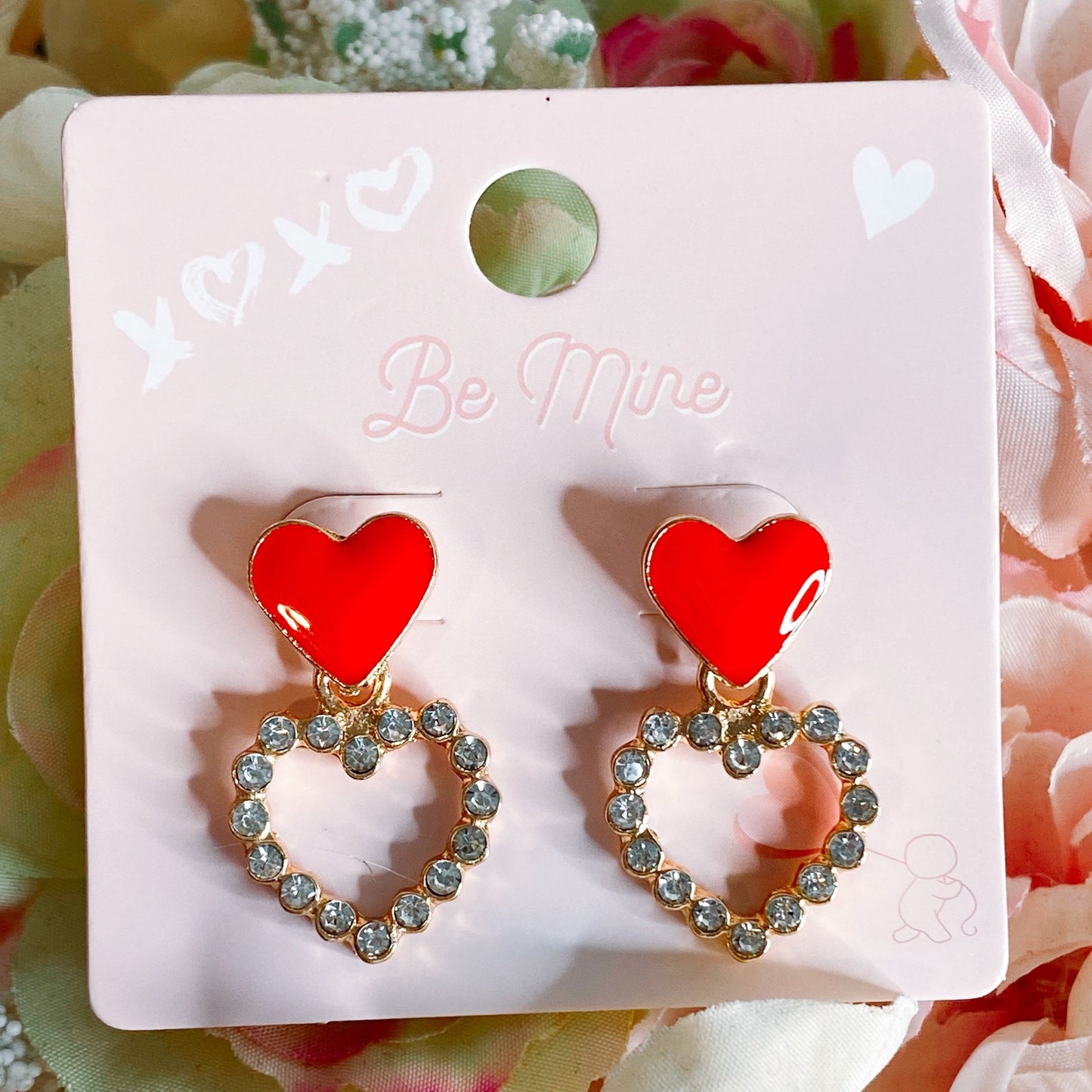 Rhinestone Drop Heart Earrings - 3 colors