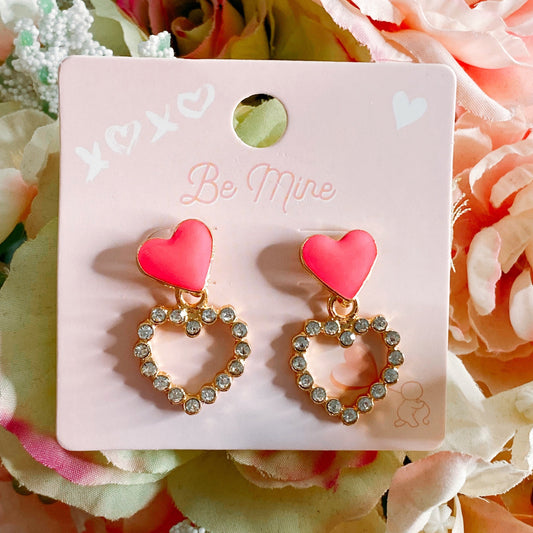 Rhinestone Drop Heart Earrings - 3 colors