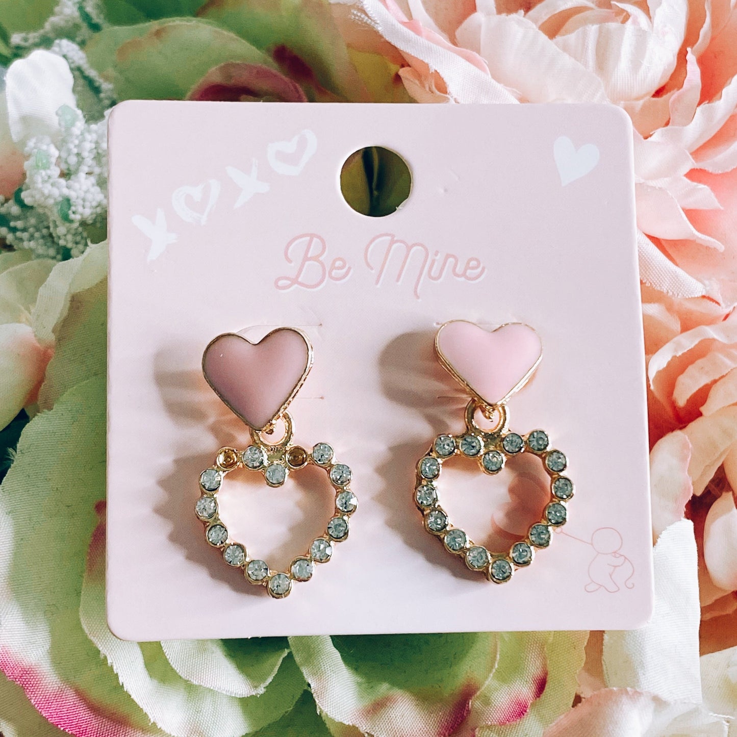 Rhinestone Drop Heart Earrings - 3 colors