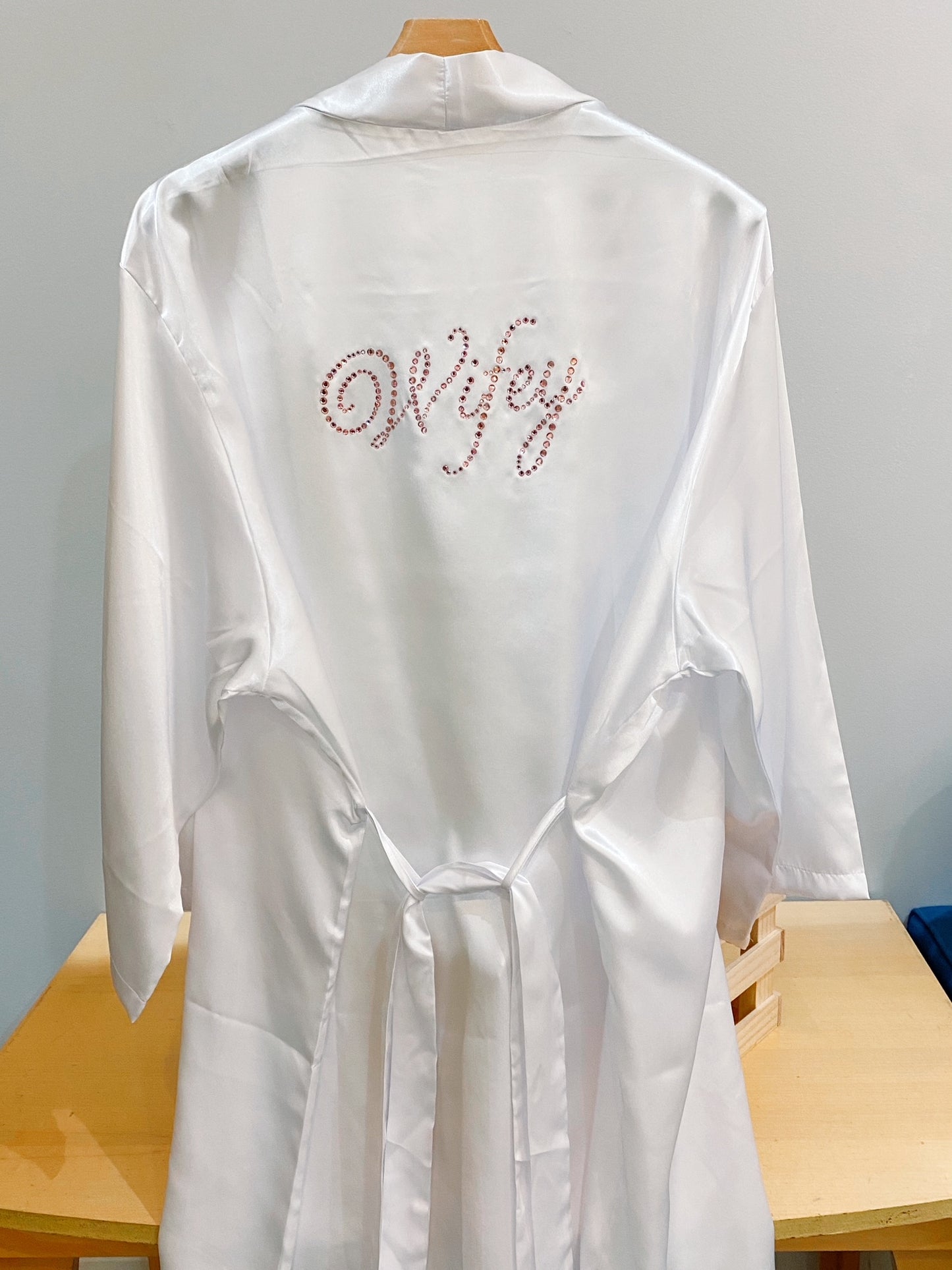 Wifey Rhinestone Satin Robe S-4X