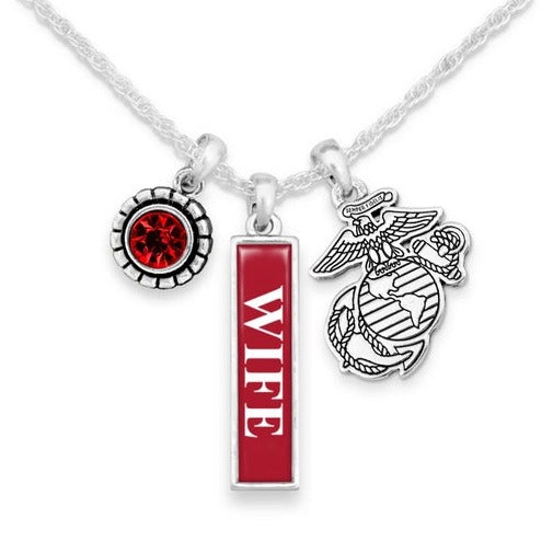 U.S. Marines Wife Triple Charm Necklace