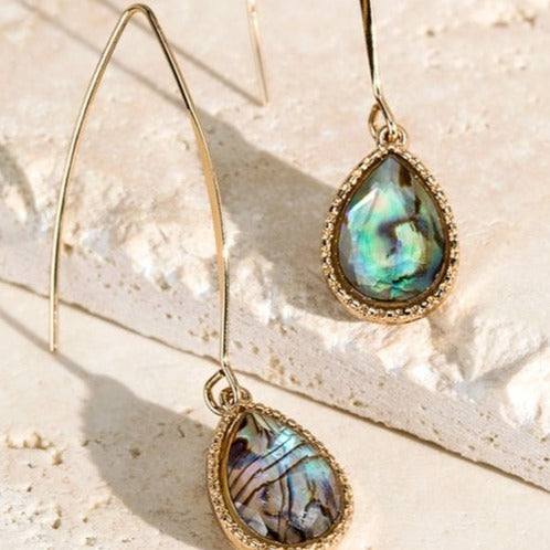 Abalone - Tear Drop Fish Hook Earrings