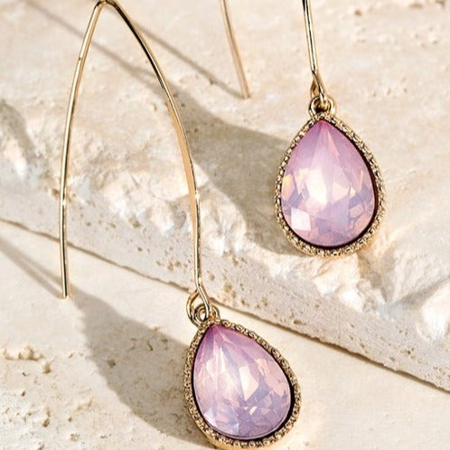 Opal Pink - Tear Drop Fish Hook Earrings