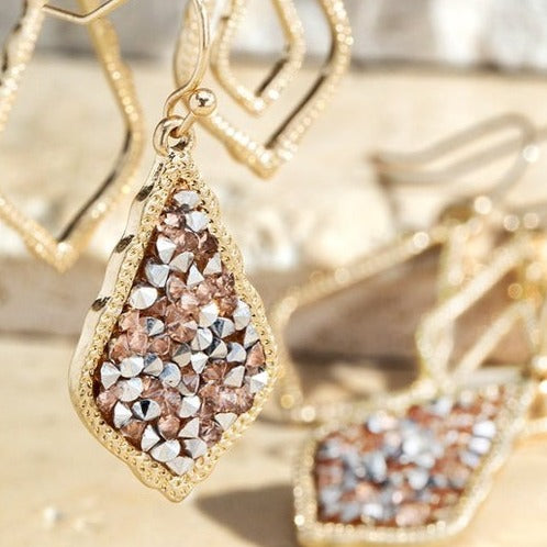 Peach - Set of 3 Glass Crystal Dangle Earrings