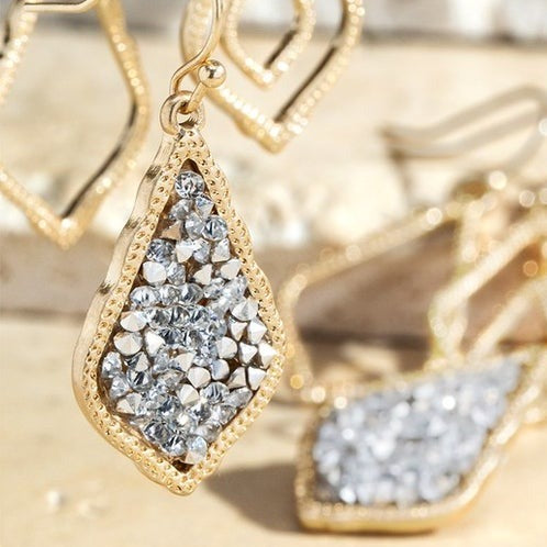 Silver -Set of 3 Glass Crystal Dangle Earrings