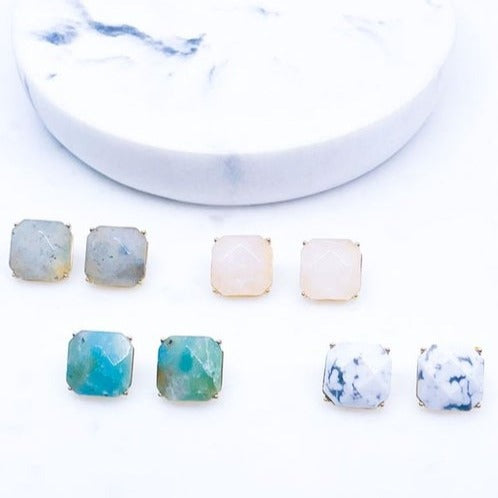 Semi Precious Stone Post Earrings- Mint