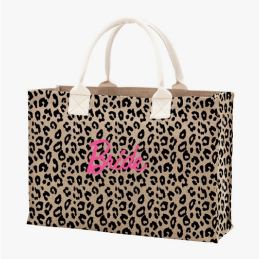 Bride Leopard Burlap Tote