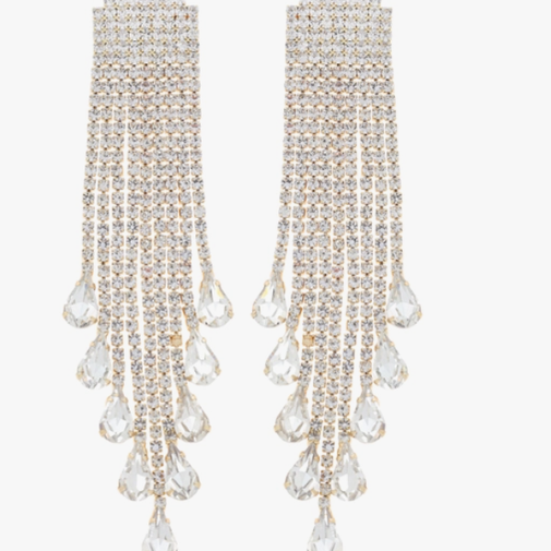 Teardrop Crystal Tip Rhinestone Waterfall Tassel Earrings Gold