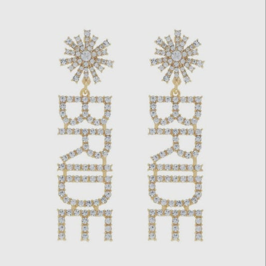 Rhinestone Pave Star Bride Dangle Earrings