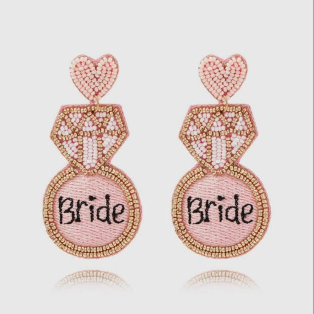 Beaded Heart Diamond Bride Dangle Earrings