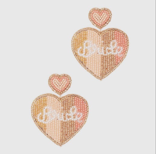 Gold/Peach Bride Heart Earrings