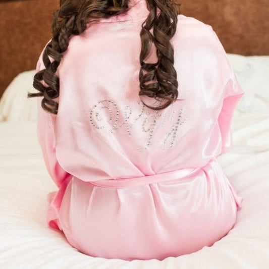 Wifey Rhinestone Satin Robe S-4X